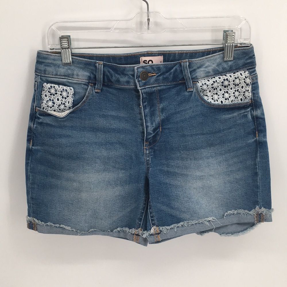 So From Kohls Jean White Embroidered Stylish Blue Denim Shorts Girls 18